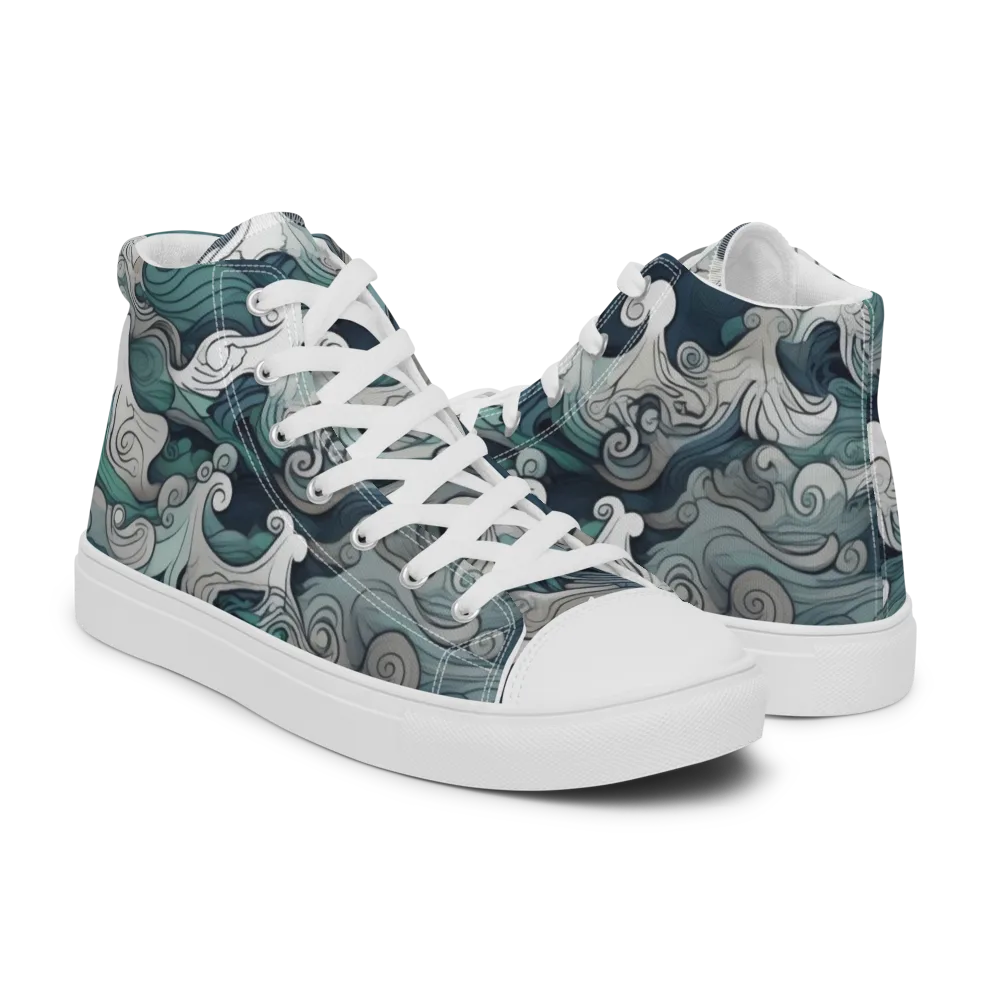 Whispering Swell on Men's High Top Canvas Shoes — Right