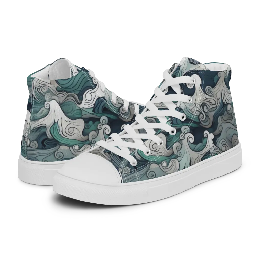 Whispering Swell on Women's High Top Canvas Shoes — Left