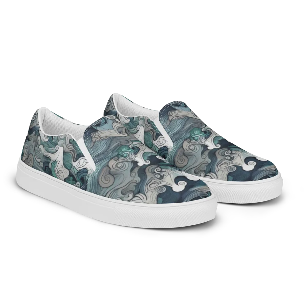 Whispering Swell on Men's Slip-On Canvas Shoes — Right Front