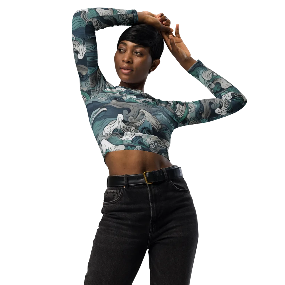 Whispering Swell on Long Sleeve Crop Top — Front