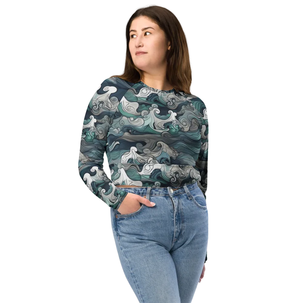 Whispering Swell on Long Sleeve Crop Top — Front