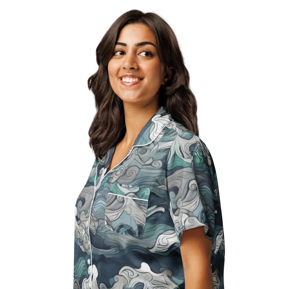 Whispering Swell on Women's Short Sleeve Pajama Top — Left Front