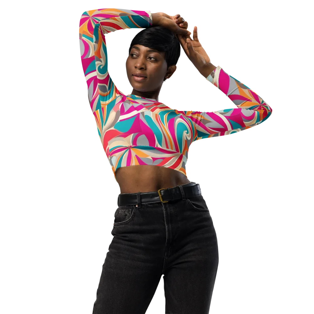 Satin Cyclone on Long Sleeve Crop Top — Front
