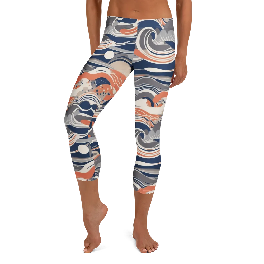 Midnight Surf on Capri Leggings — Front