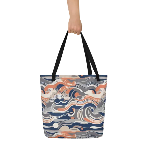 Midnight Surf on a Large Tote Bag W/ Pocket