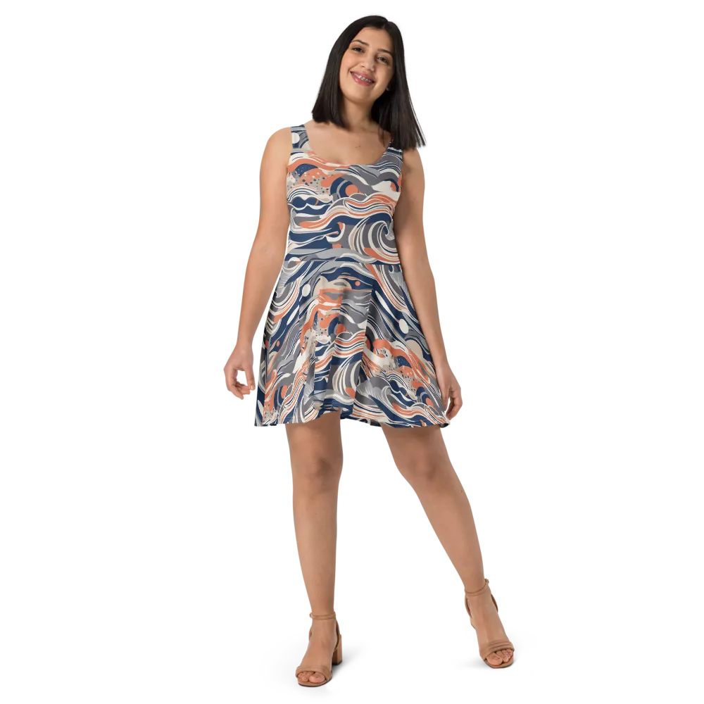 Midnight Surf on Skater Dress — Front