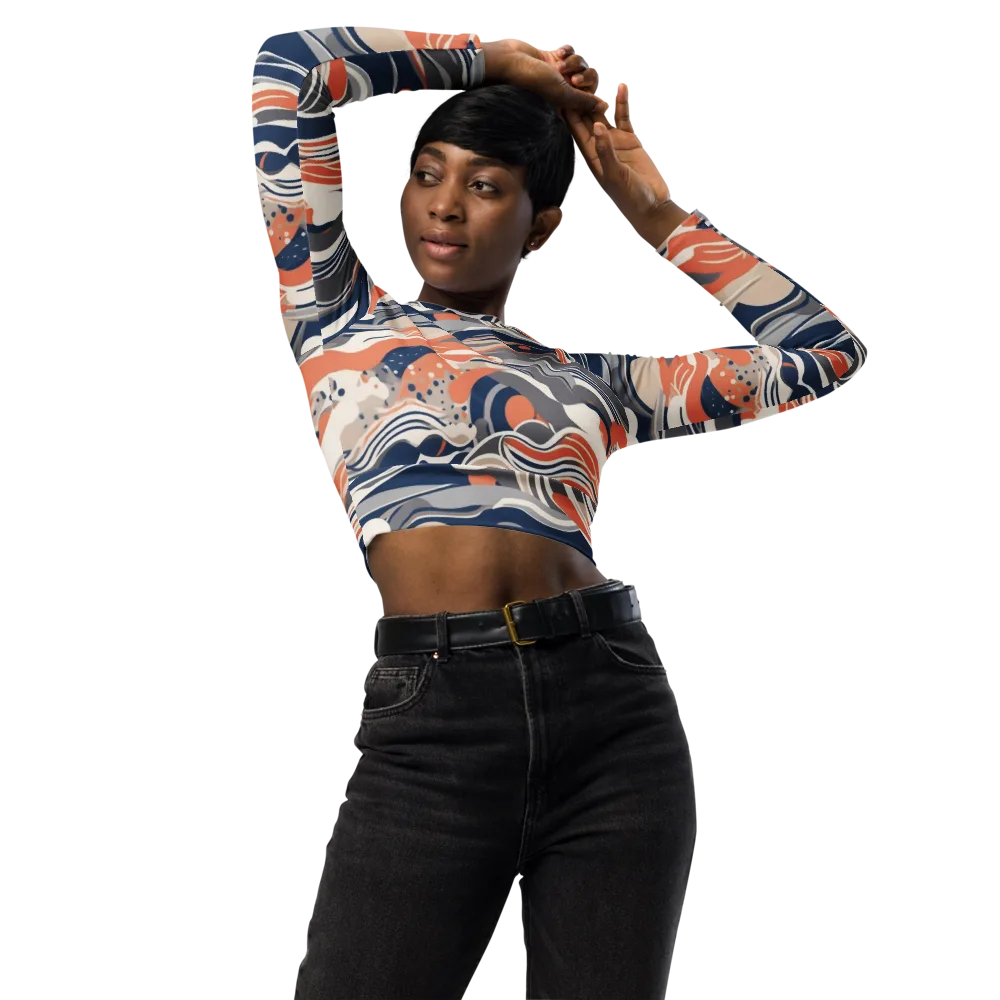 Midnight Surf on Long Sleeve Crop Top — Front