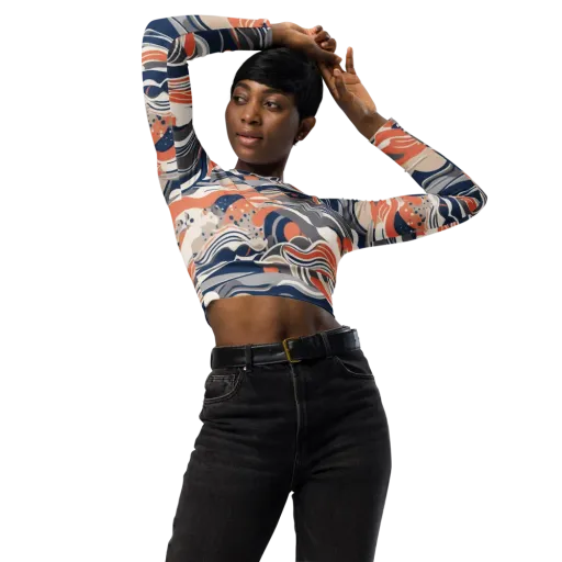 Midnight Surf on a Long Sleeve Crop Top
