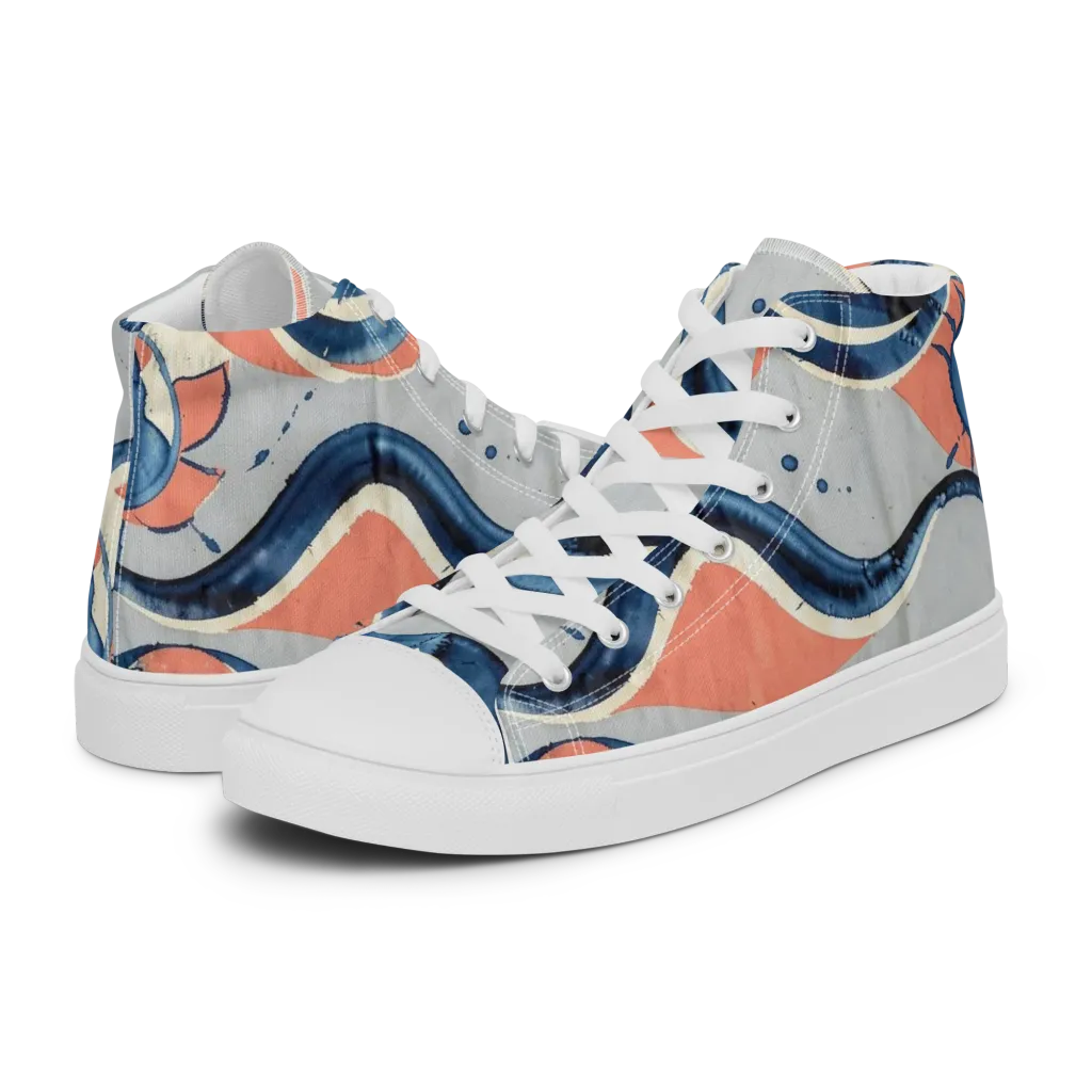 Seaside Ribbon on Women's High Top Canvas Shoes — Left
