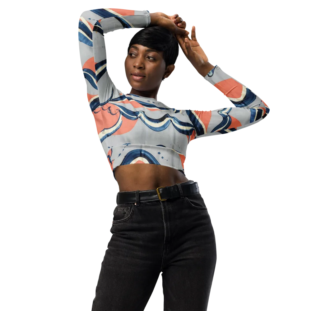 Seaside Ribbon on Long Sleeve Crop Top — Front