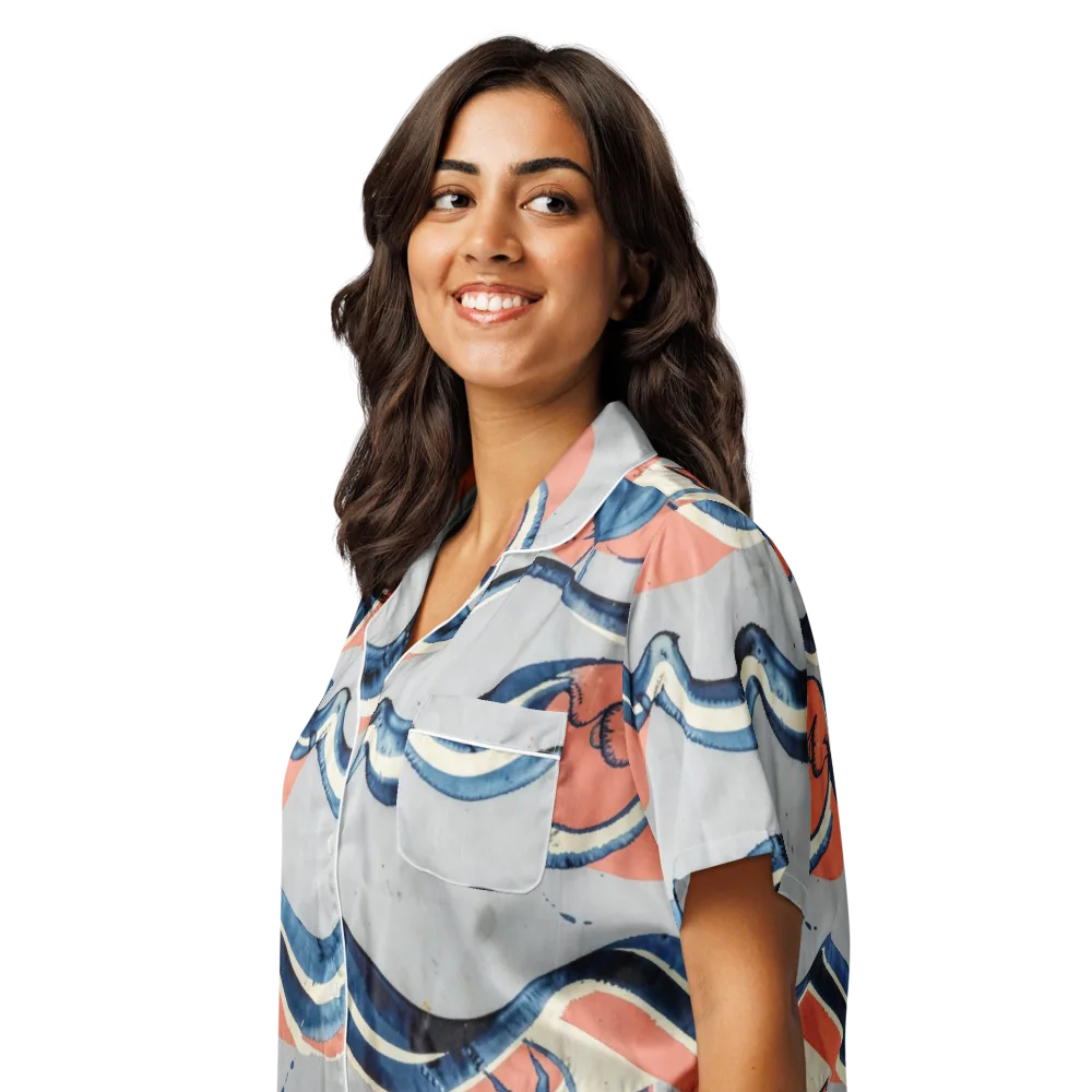 Seaside Ribbon on Women's Short Sleeve Pajama Top — Left Front