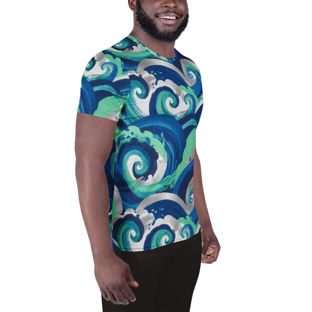 Cobalt Swell on Men's Athletic T-Shirt — Right