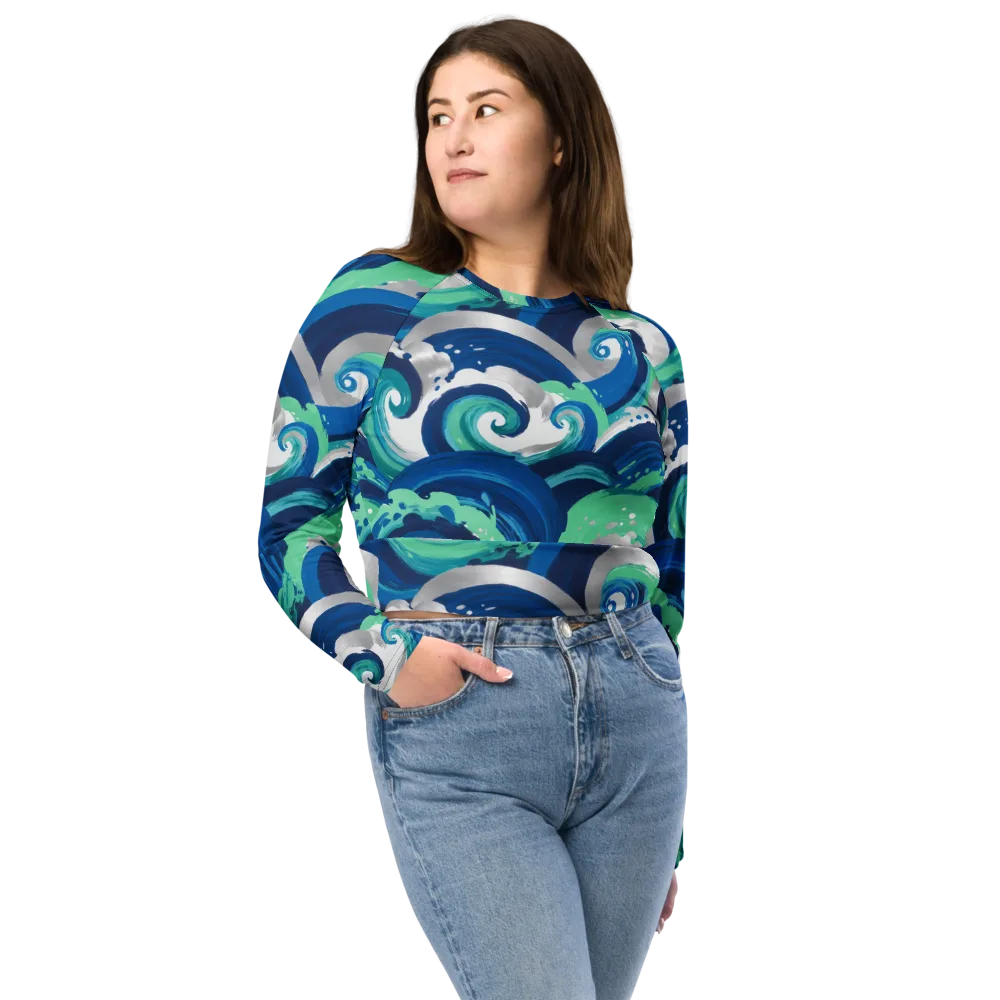 Cobalt Swell on Long Sleeve Crop Top — Front