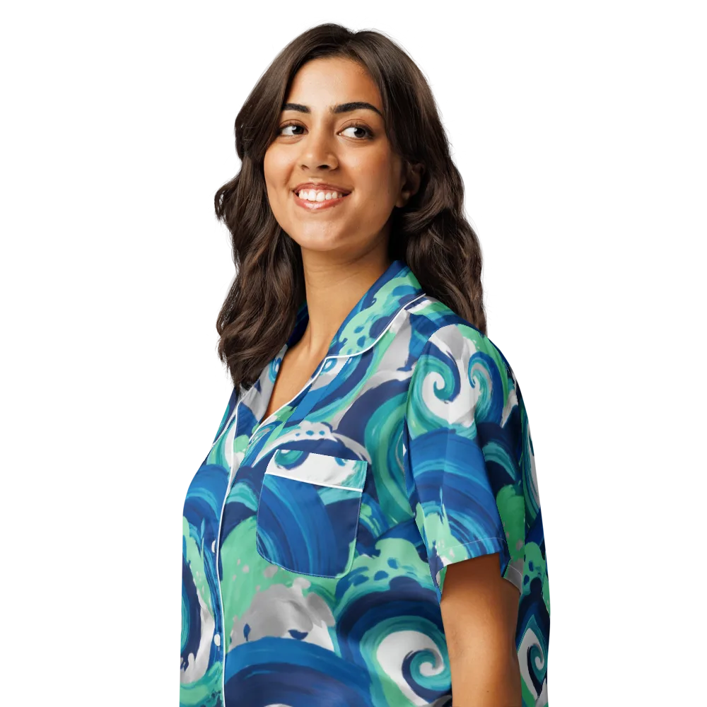 Cobalt Swell on Women's Short Sleeve Pajama Top — Left Front