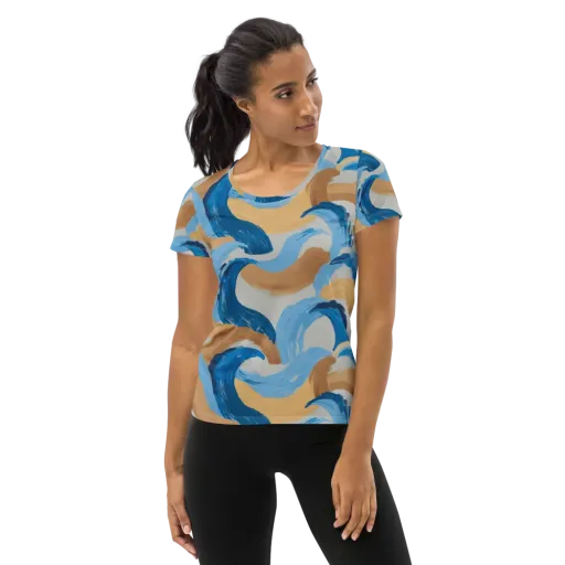 Ochre Swell on a Women's Athletic T-Shirt