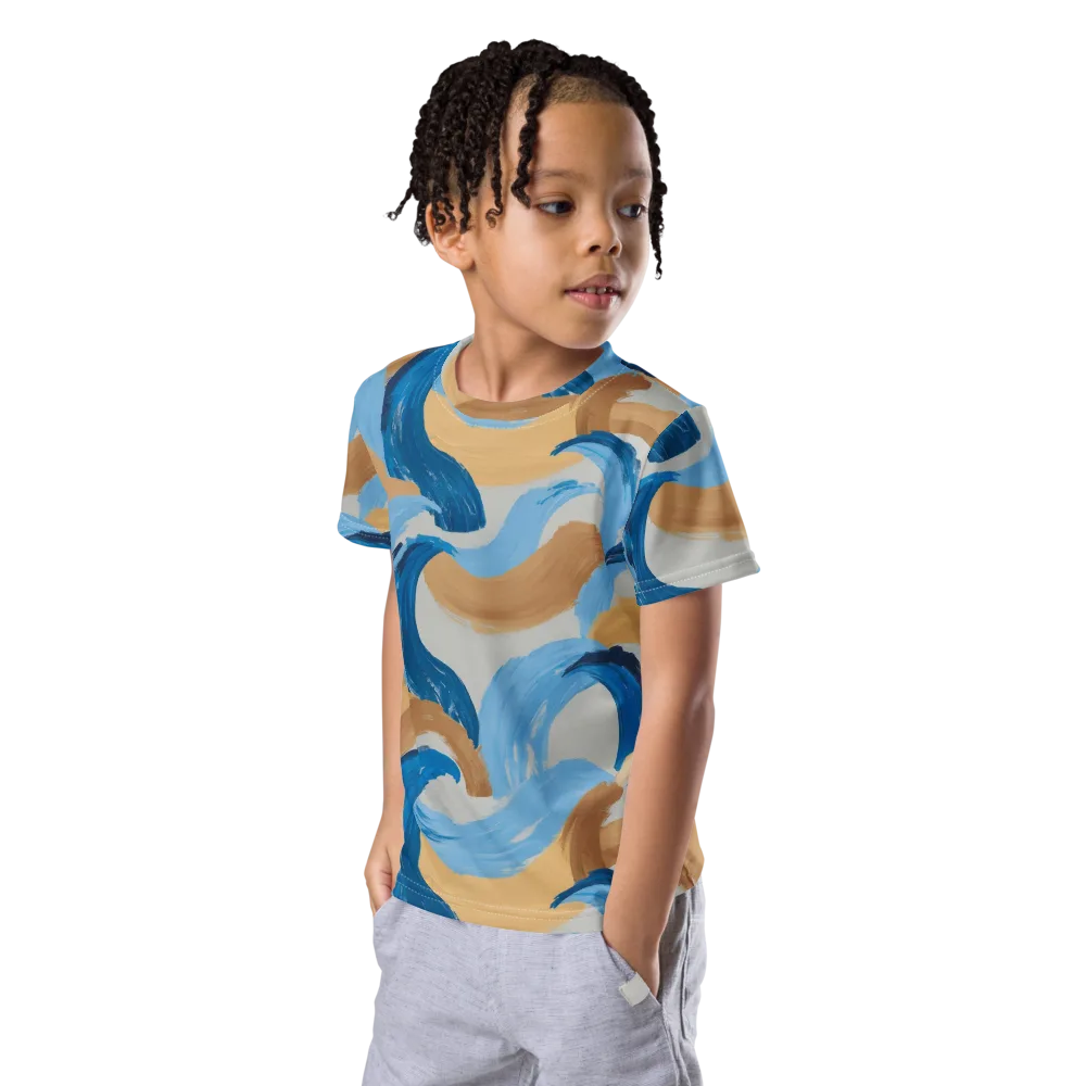Ochre Swell on Kids Crew Neck T-Shirt — Left Front