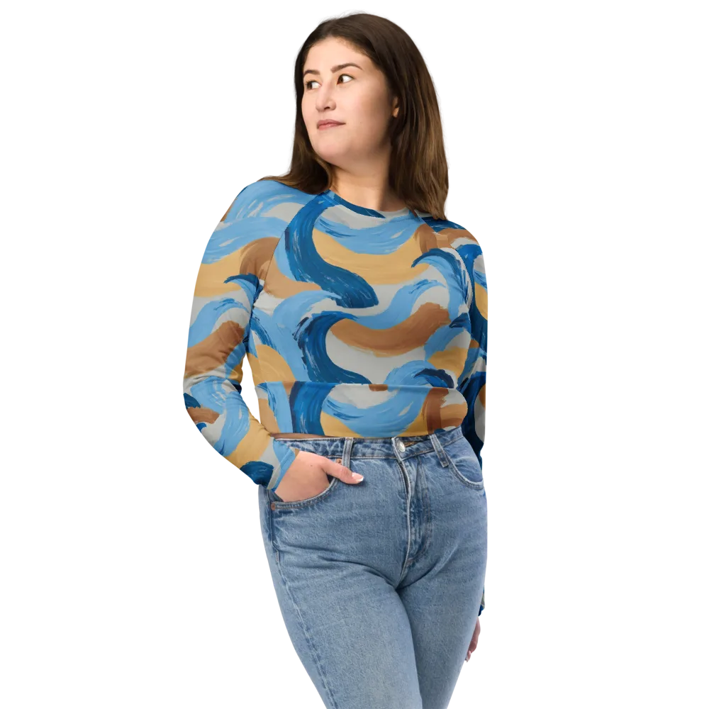 Ochre Swell on Long Sleeve Crop Top — Front