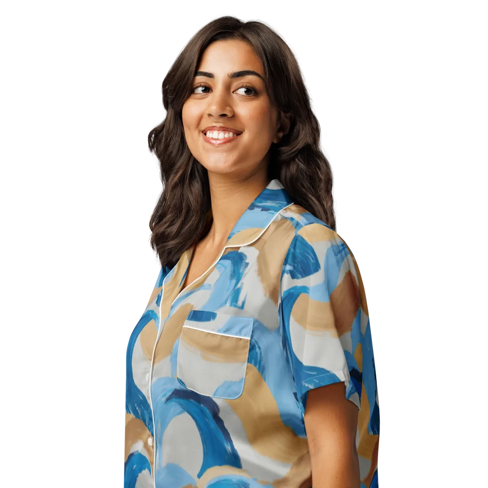 Ochre Swell on Women's Short Sleeve Pajama Top — Left Front