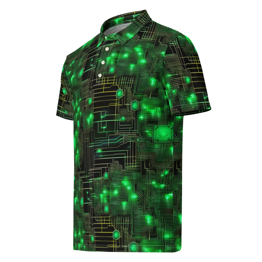 Neon Motherboard on Men's Slim Fit Polo Shirt — Left Front