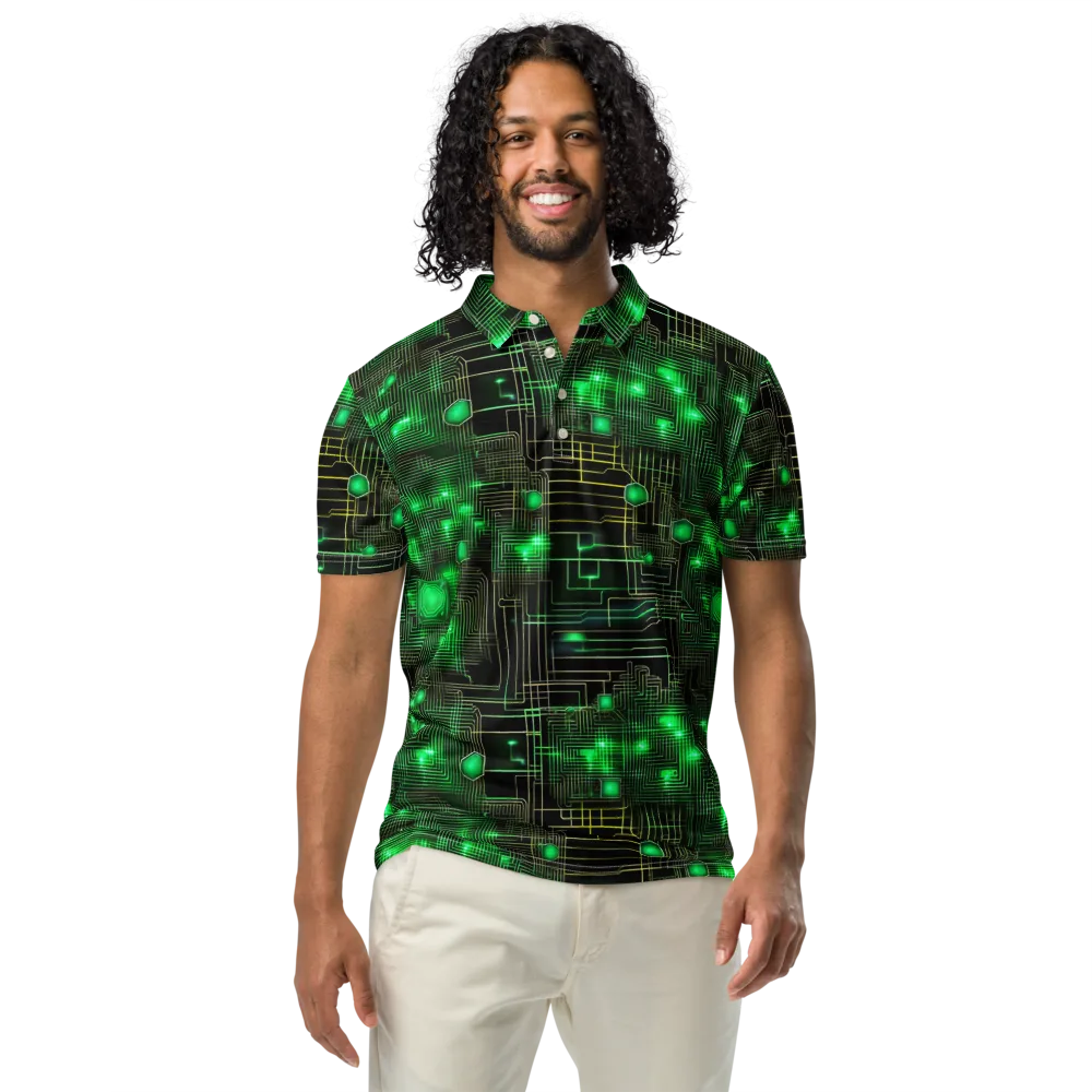 Neon Motherboard on Men's Slim Fit Polo Shirt — Front