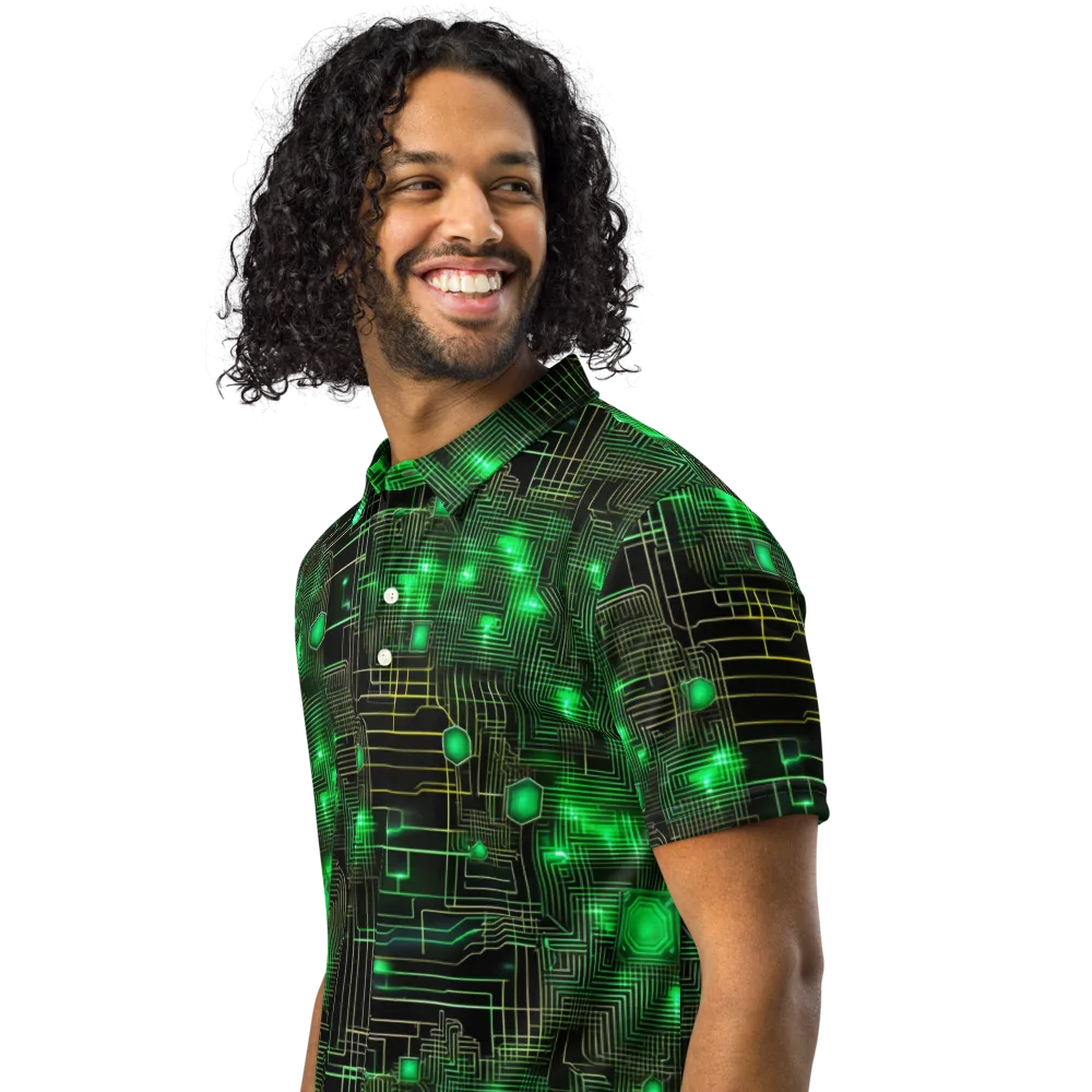 Neon Motherboard on Men's Slim Fit Polo Shirt — Left Front
