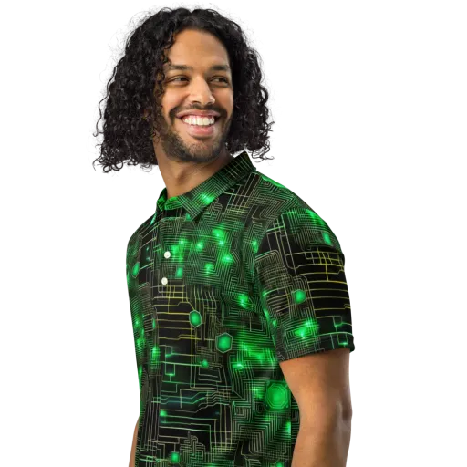Neon Motherboard on a Men's Slim Fit Polo Shirt