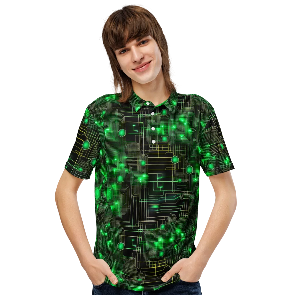 Neon Motherboard on Men's Slim Fit Polo Shirt — Front