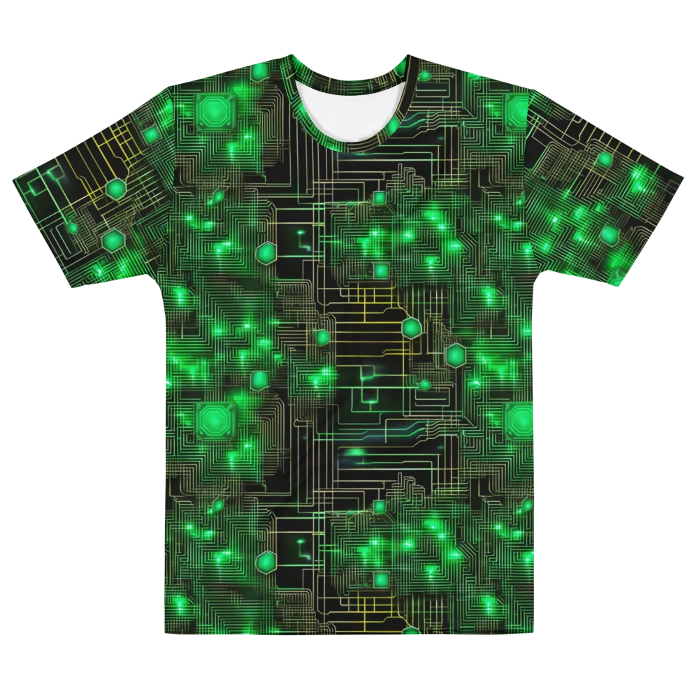 Neon Motherboard on Men's Cotton Crew Neck T-Shirt — Front