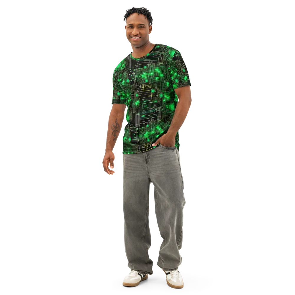 Neon Motherboard on Men's Cotton Crew Neck T-Shirt — Front