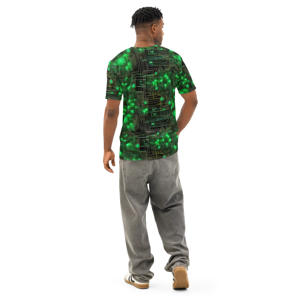Neon Motherboard on Men's Cotton Crew Neck T-Shirt — Back