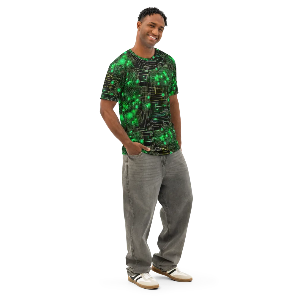 Neon Motherboard on Men's Cotton Crew Neck T-Shirt — Right Front