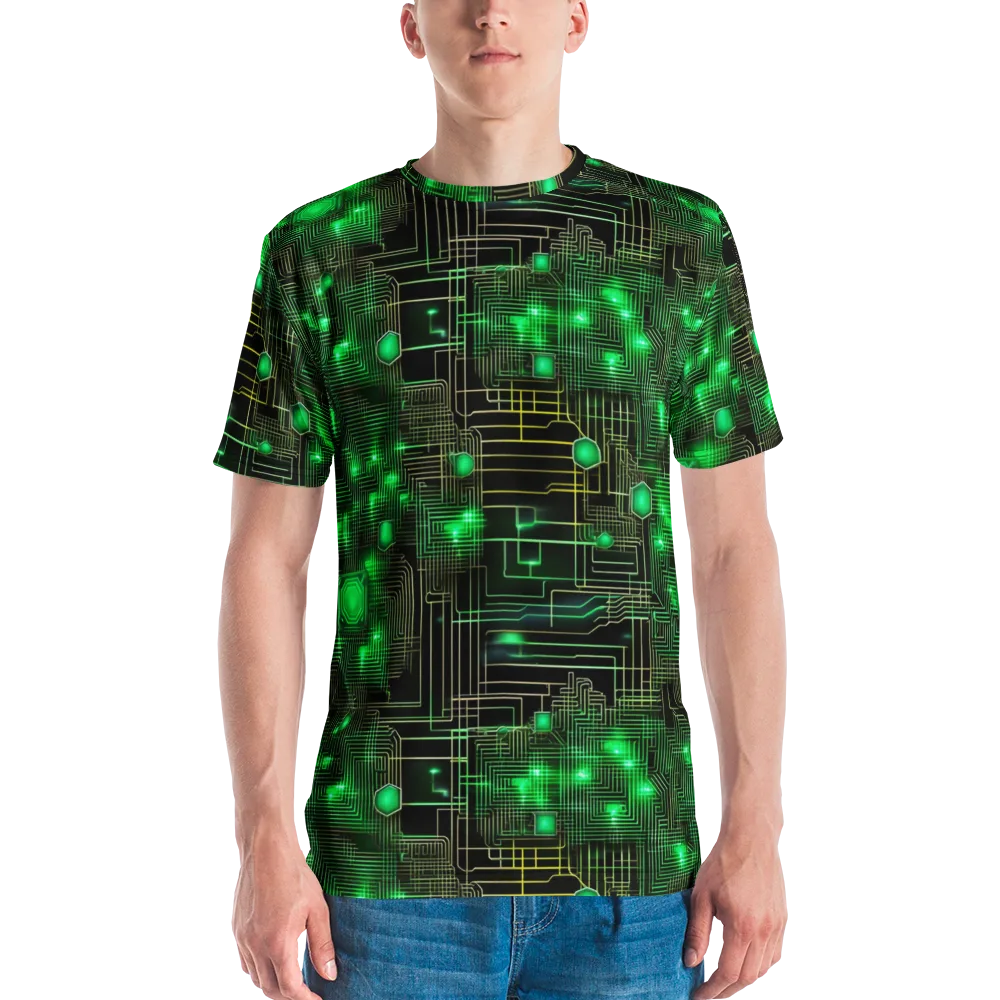 Neon Motherboard on Men's Crew Neck T-Shirt — Front