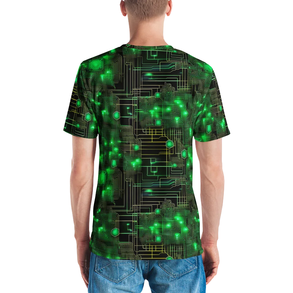 Neon Motherboard on Men's Crew Neck T-Shirt — Back