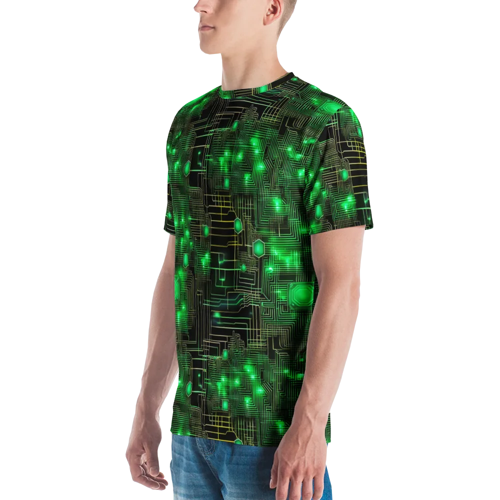 Neon Motherboard on Men's Crew Neck T-Shirt — Left