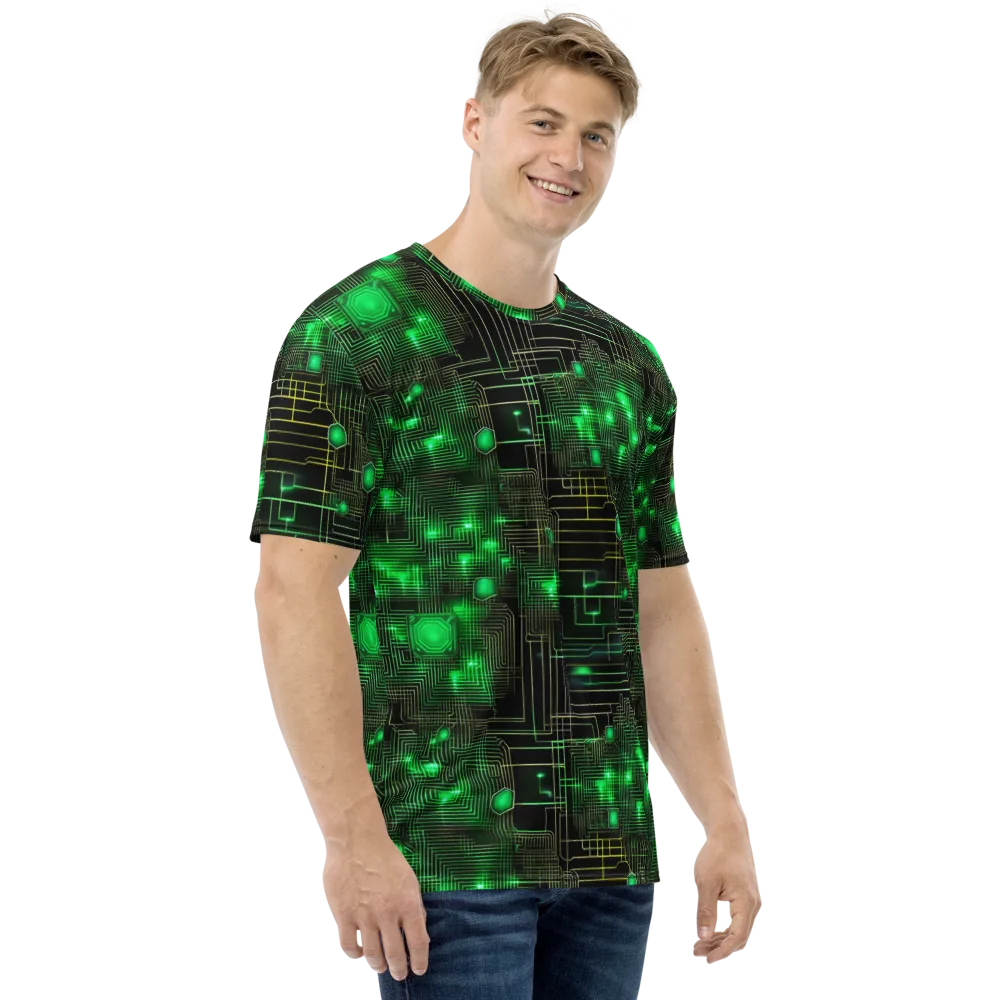 Neon Motherboard on Men's Crew Neck T-Shirt — Right