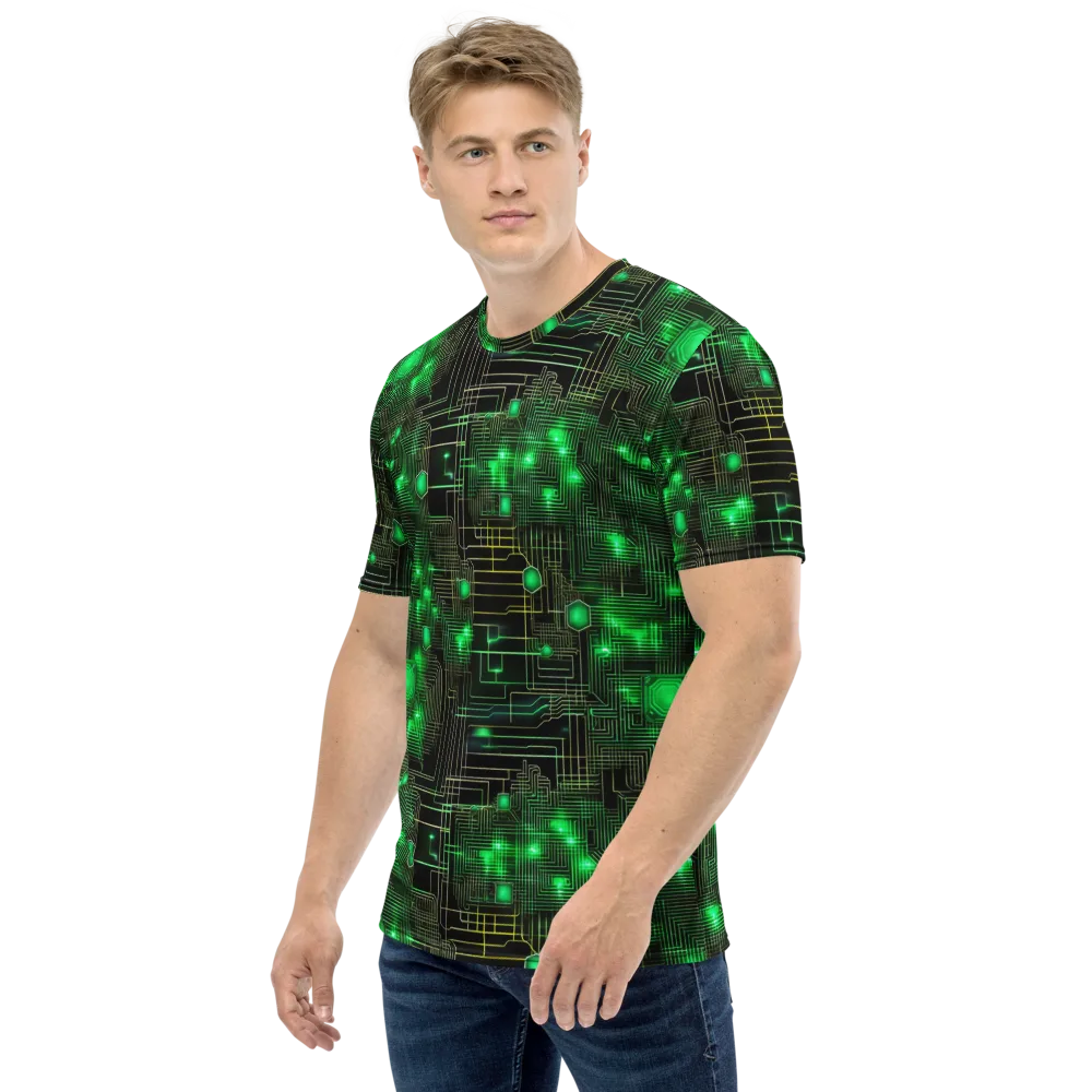 Neon Motherboard on Men's Crew Neck T-Shirt — Left
