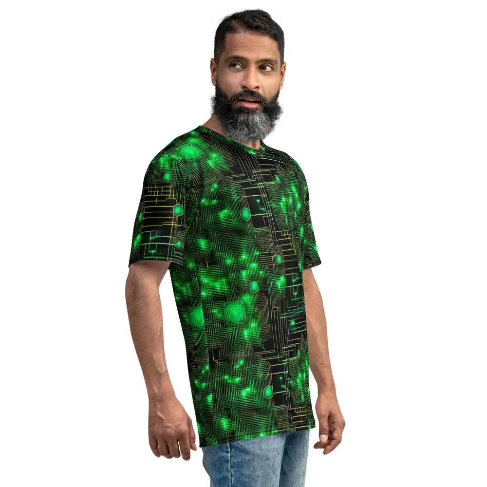 Neon Motherboard on Men's Crew Neck T-Shirt — Right