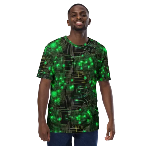 Neon Motherboard on a Men's Crew Neck T-Shirt