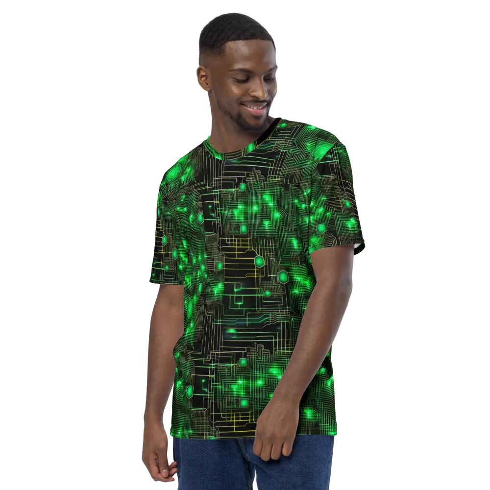 Neon Motherboard on Men's Crew Neck T-Shirt — Left