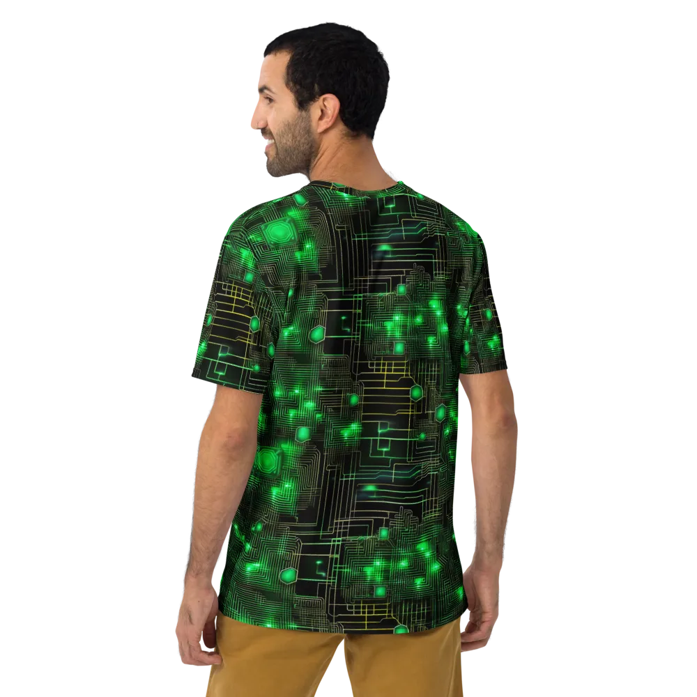 Neon Motherboard on Men's Crew Neck T-Shirt — Back