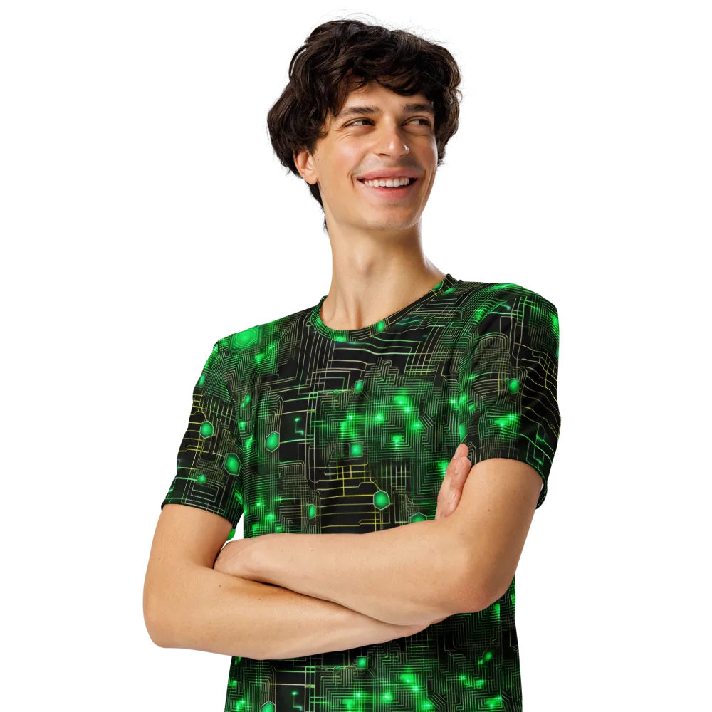 Neon Motherboard on Men's Crew Neck T-Shirt — Left Front