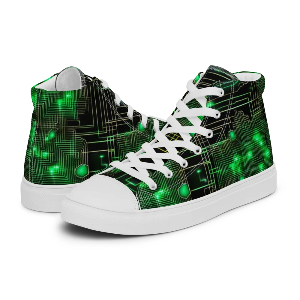 Neon Motherboard on Men's High Top Canvas Shoes — Left