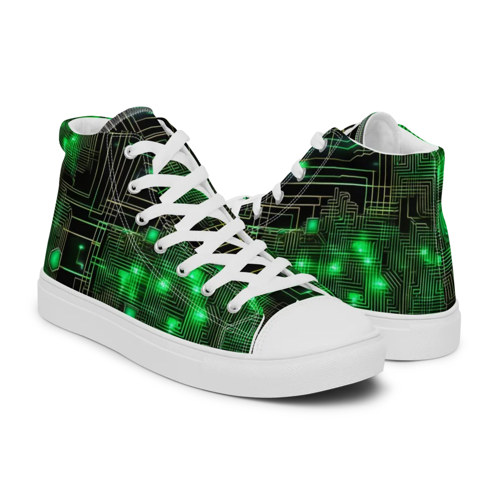 Neon Motherboard on Men's High Top Canvas Shoes — Right