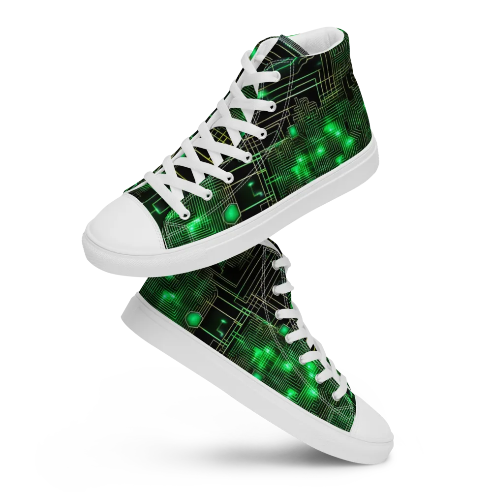 Neon Motherboard on Men's High Top Canvas Shoes — Front
