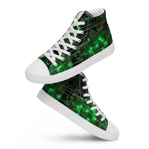 Neon Motherboard on a Men's High Top Canvas Shoes