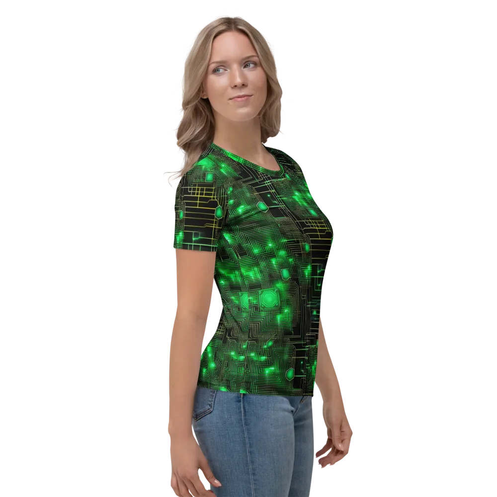 Neon Motherboard on Women's Crew Neck T-Shirt — Right