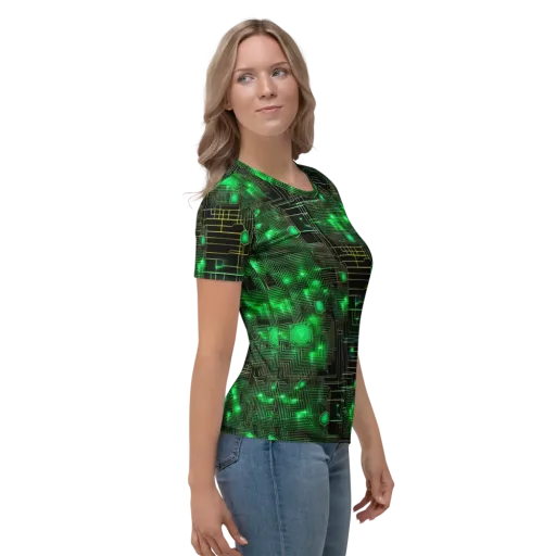 Neon Motherboard on a Women's Crew Neck T-Shirt