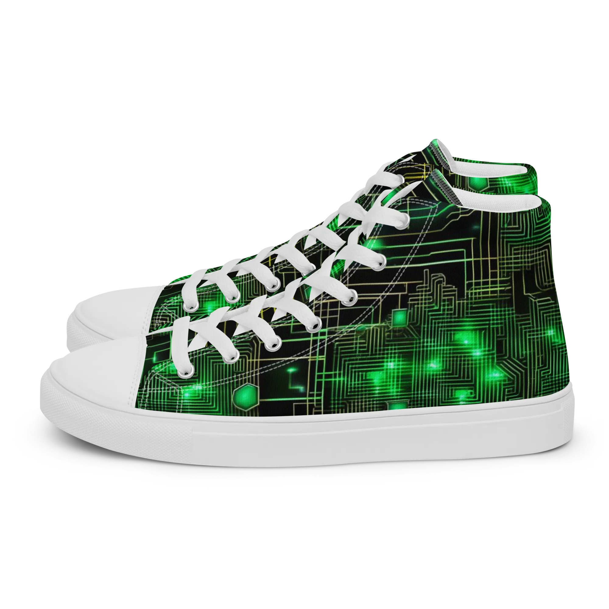 Neon Motherboard on Women's High Top Canvas Shoes — Left