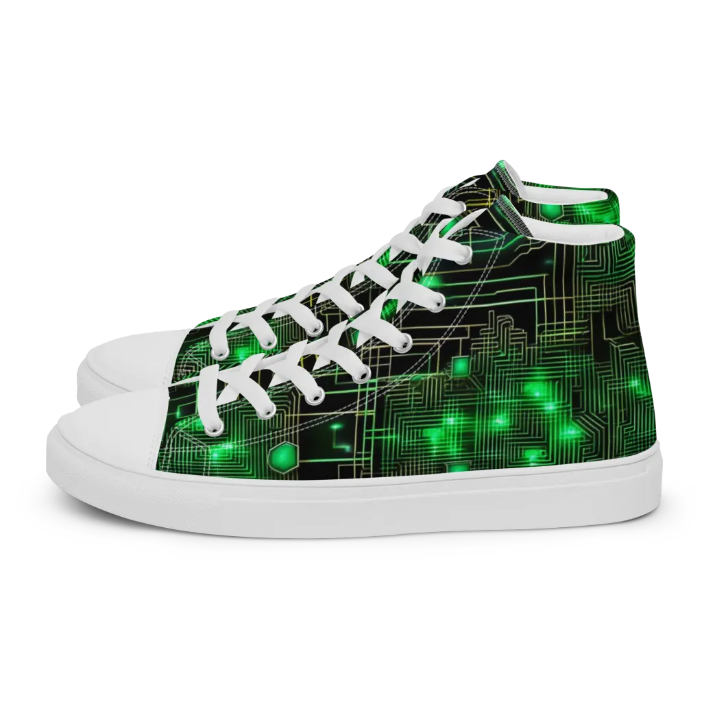 Neon Motherboard on Women's High Top Canvas Shoes — Left