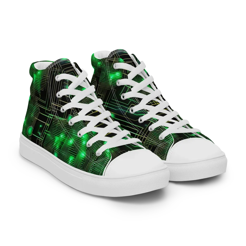 Neon Motherboard on Women's High Top Canvas Shoes — Right Front